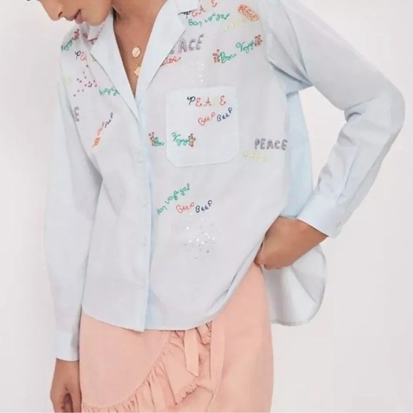 MAEVE x ANTHROPOLOGIE The Clarissa High-Low Buttondown Beaded Peace Size 00 - Picture 2 of 13